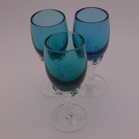 Set of Three(3) Blue Glass Very Small Glasses - Picture 1 of 13